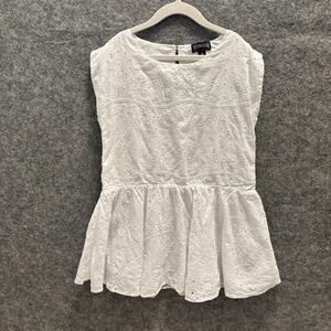 Vilebrequin Dress Girls 8 White Sleeveless Embroidered Eyelet Cotton Tunic